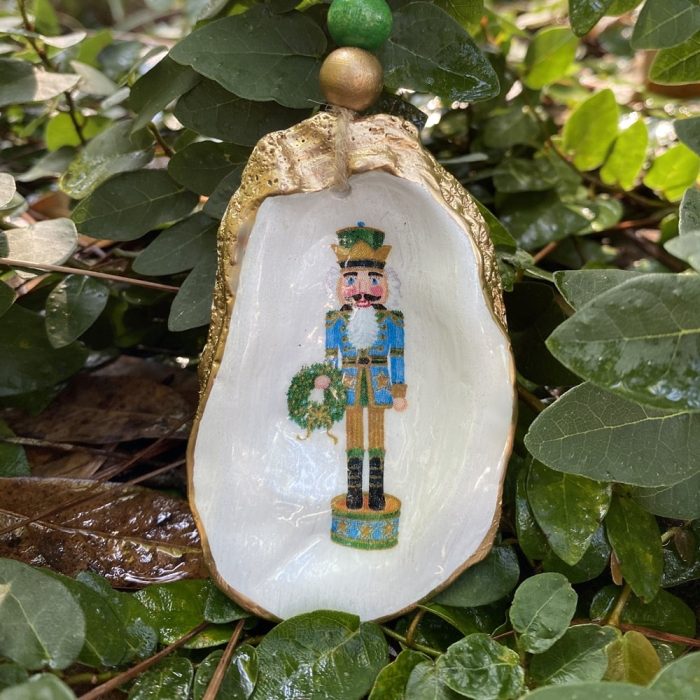 Blue Nutcracker with Wreath Oyster Christmas Ornament