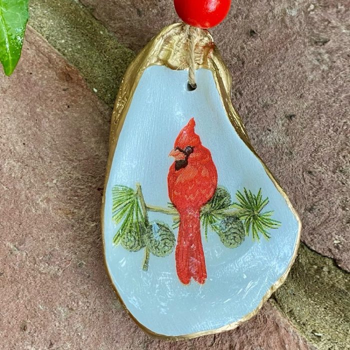 Cardinal Oyster Christmas Ornament
