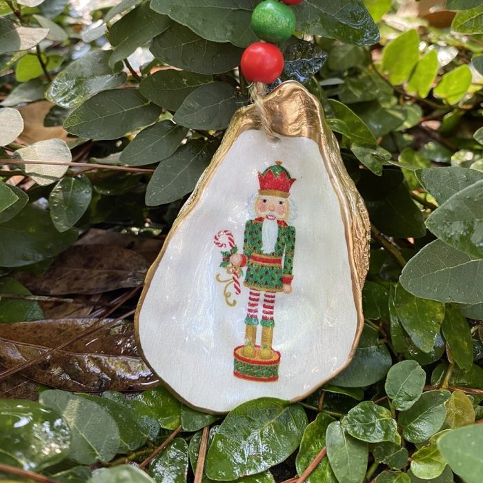 Green Nutcracker with Candy Canes Oyster Christmas Ornament