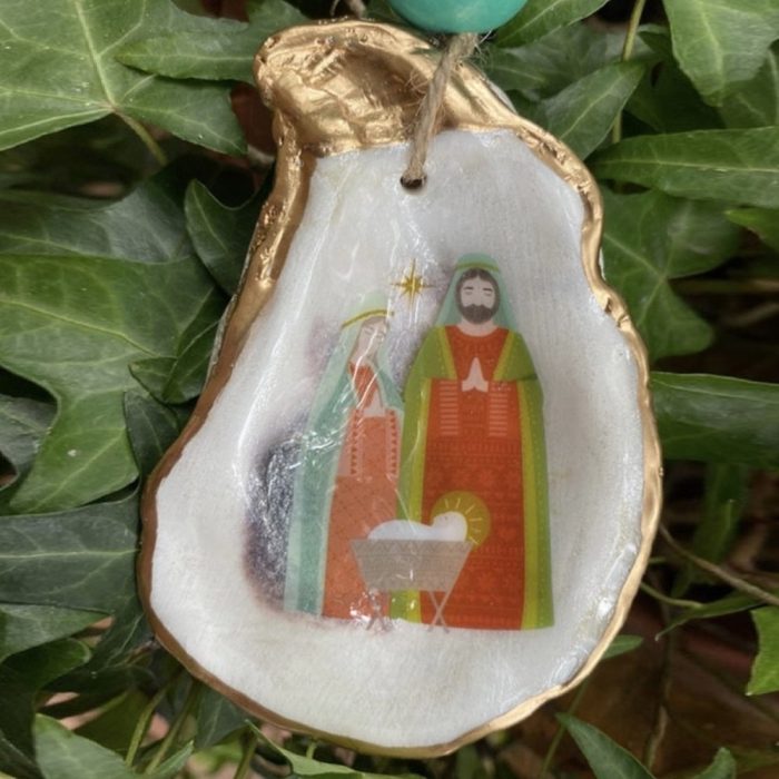 Manger Scene Oyster Christmas Ornament