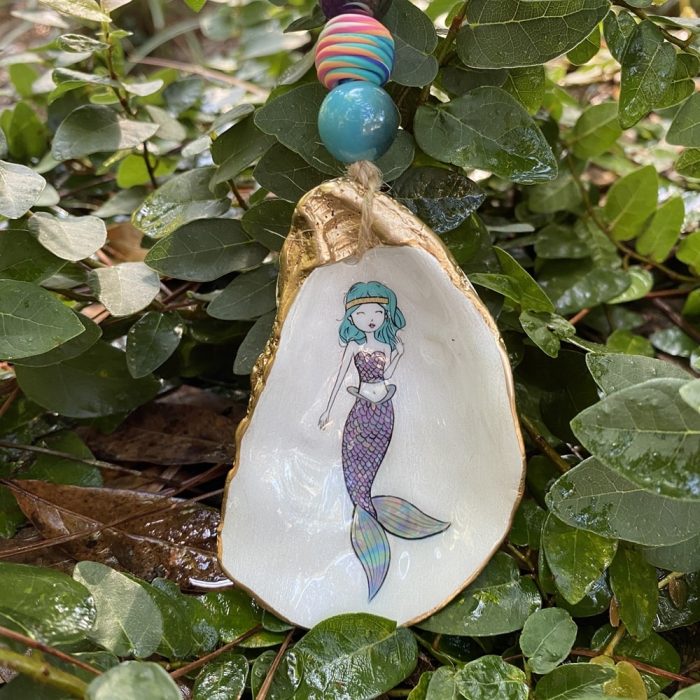 Purple Mermaid Oyster Christmas Ornament