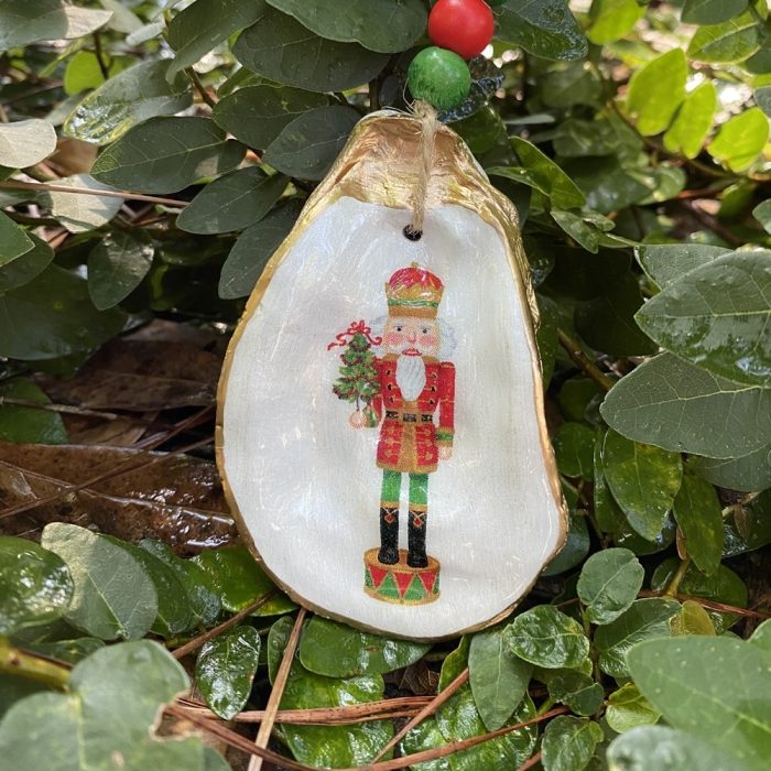 Red Nutcracker with Tree Oyster Christmas Ornament