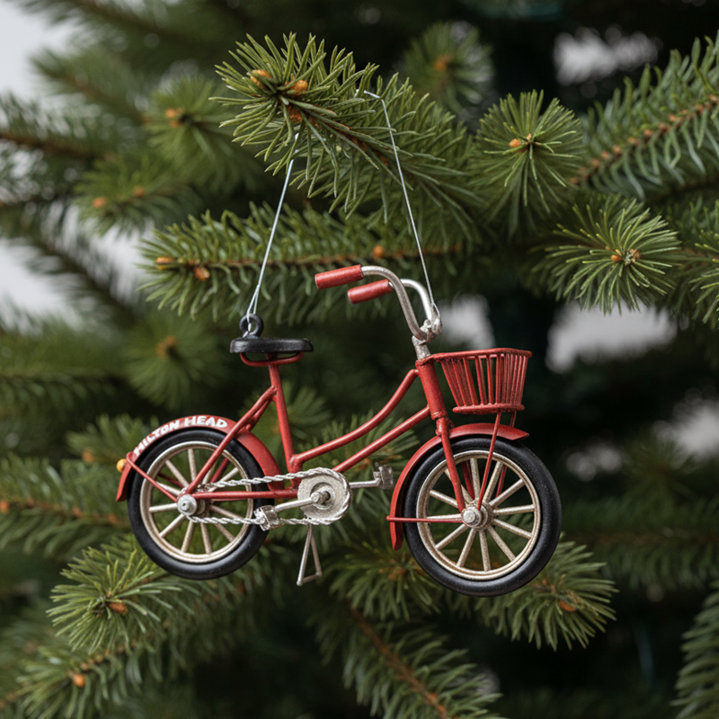 Red Bicycle Ornament with Basket